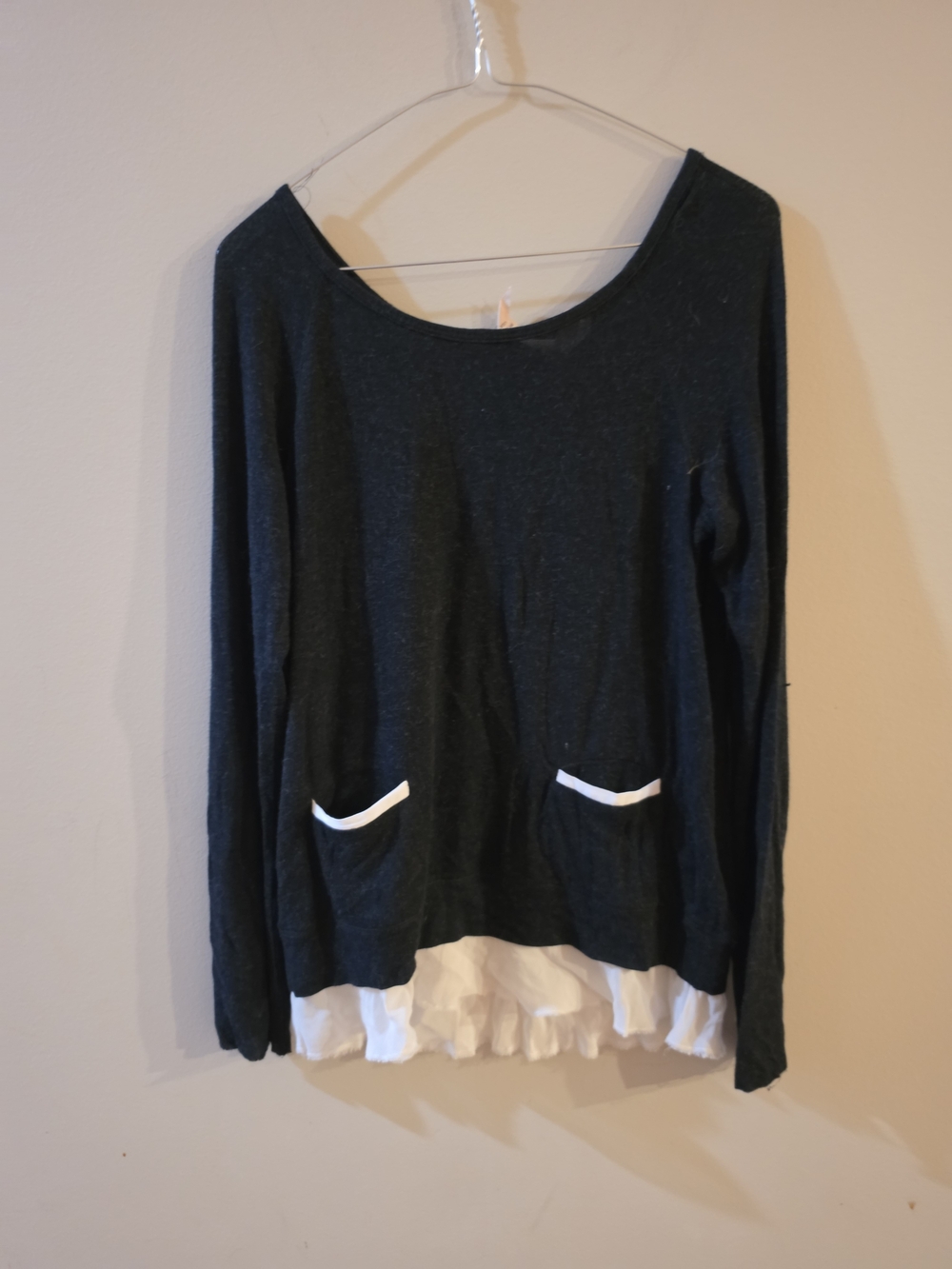 Bailey 44 Wool Blend Silk Ruffle Sweater Top Black M